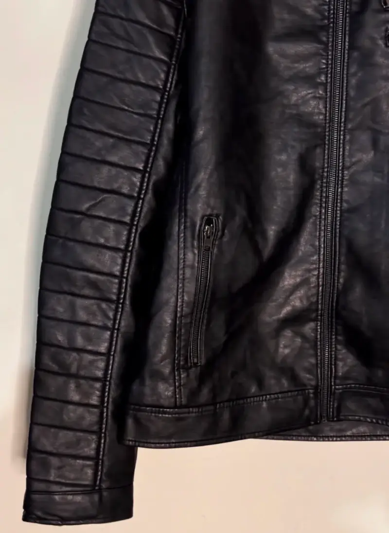 🔥 Chaqueta Biker de Cuero Genuino Negra y Blanca – - 4