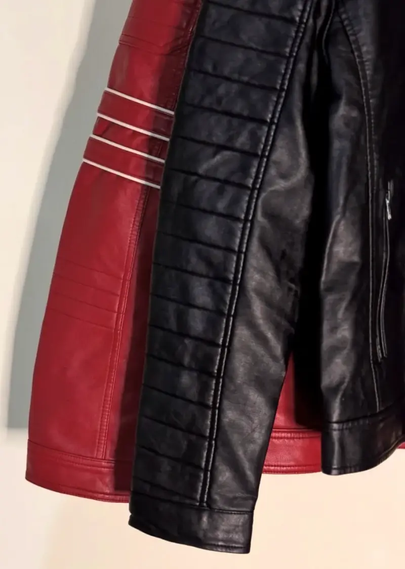 🔥 Chaqueta Biker de Cuero Genuino Negra y Blanca – - 5