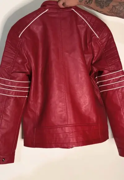 🔥 Chaqueta Biker de Cuero Genuino Negra y Blanca – - miniatura 6