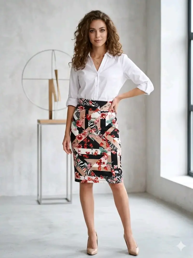 Falda lápiz estampada floral - 1