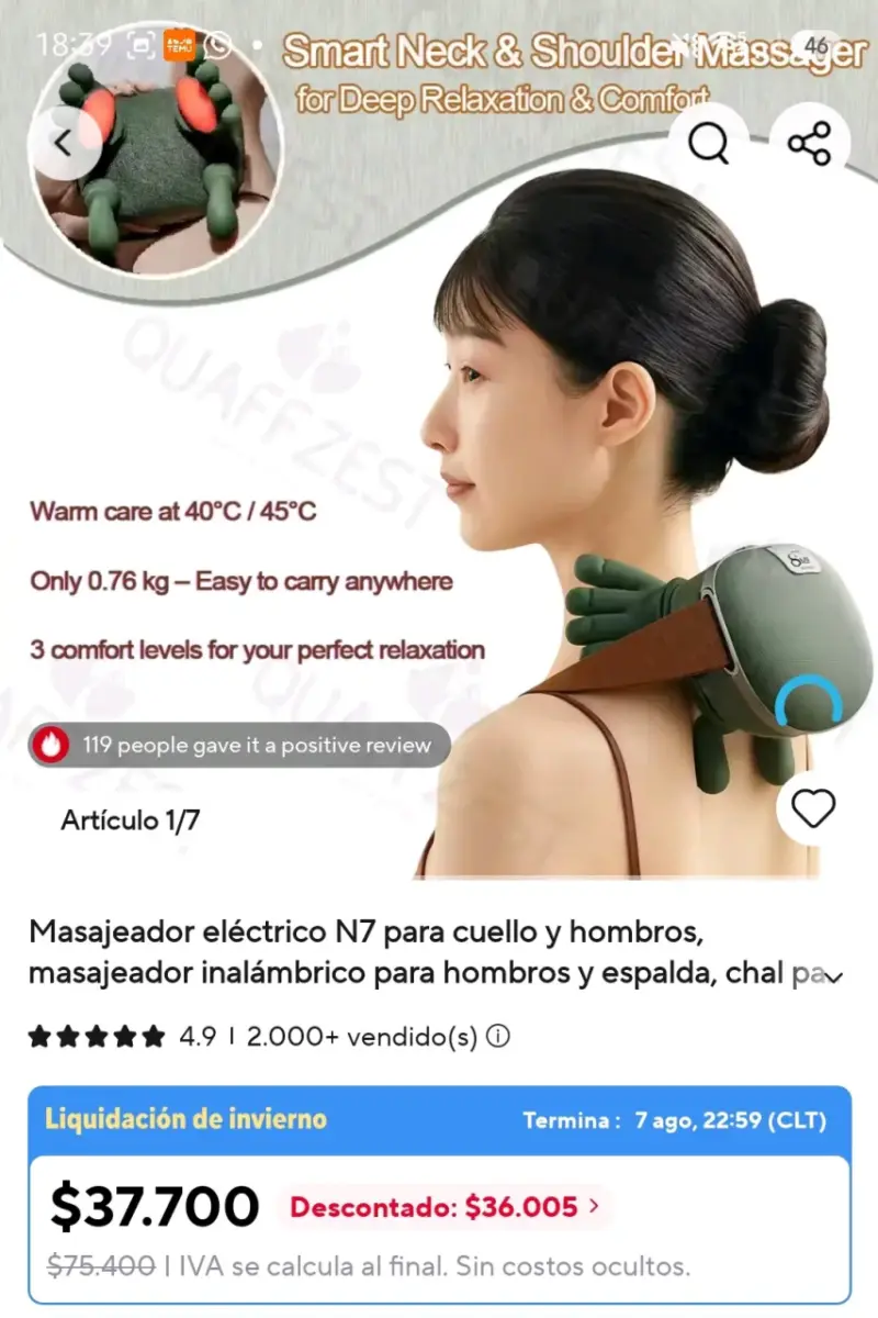 Masajeador de cuello, espalda, y cuerpo con calor - 1