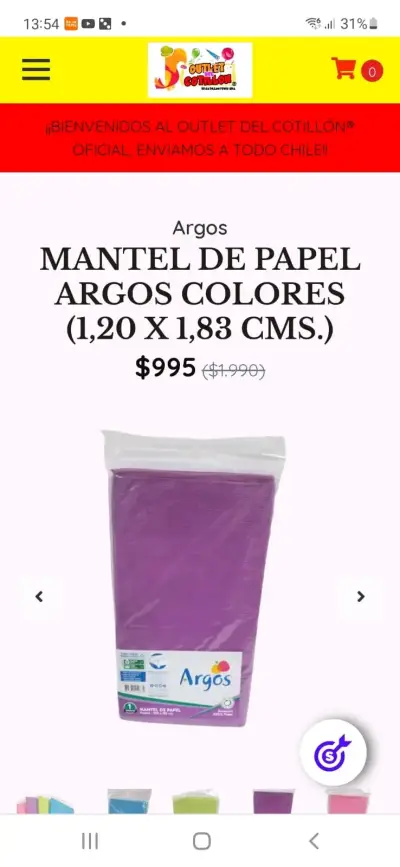 Mantel de papel Argos color morado 1,20 x 1,83 cms - miniatura 1