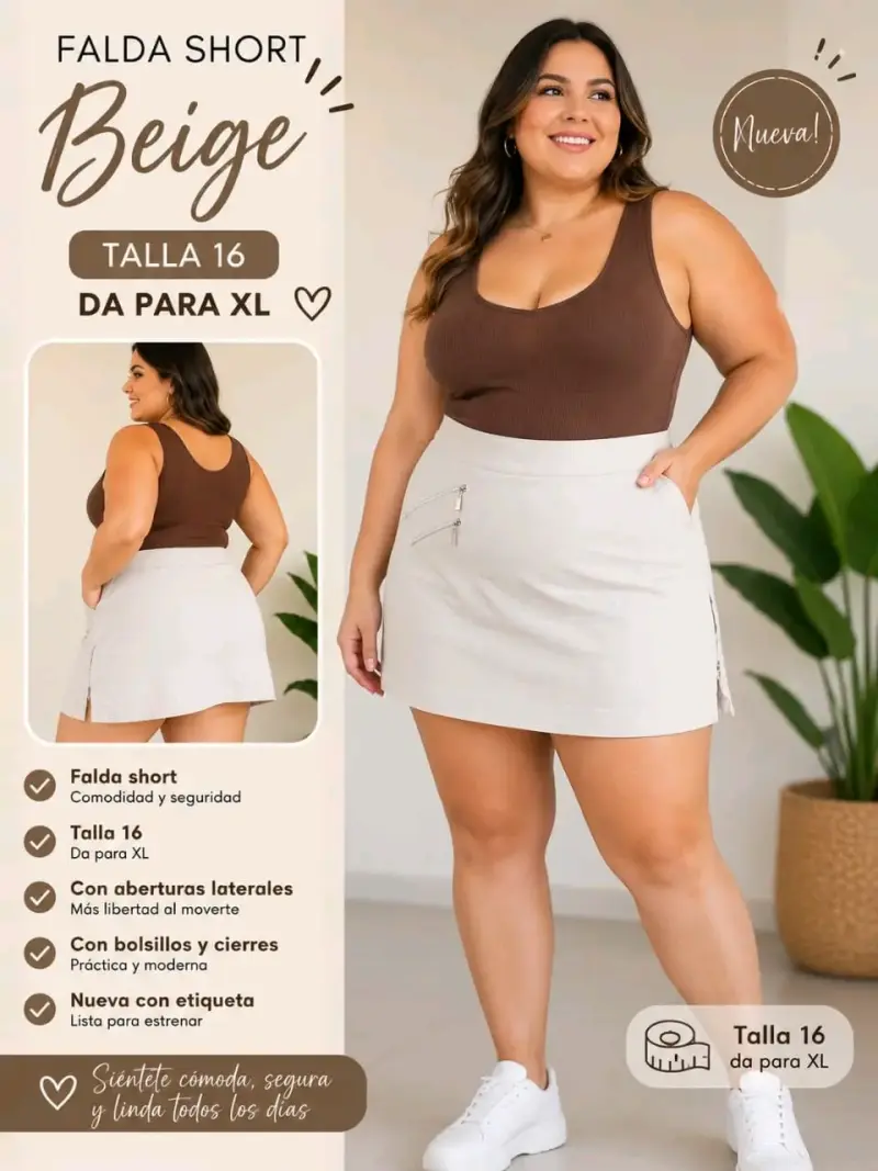 Faldas short beige talla XL con bolsillos - 1