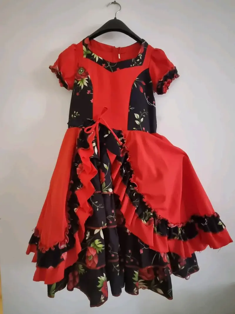 Vestido cueca rojo y negro para niña - 2