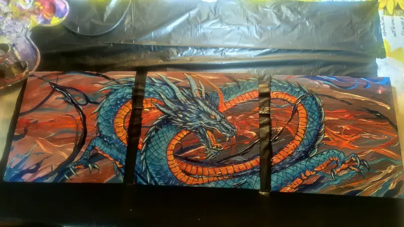 Cuadro de dragón azul y naranja en lienzo - 2