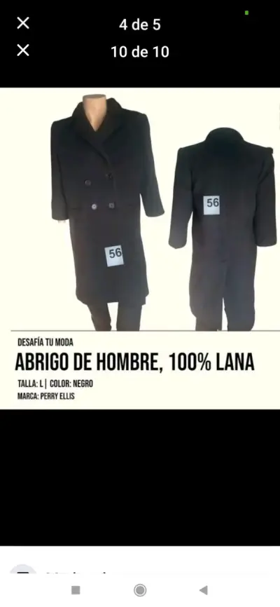 Abrigo de Hombre Negro Perry Ellis 100% Lana - miniatura 1