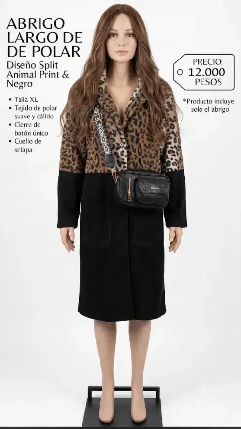 Abrigo largo de polar animal print y negro