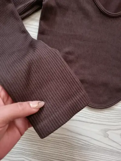 Polera manga larga marrón de canalé - miniatura 3