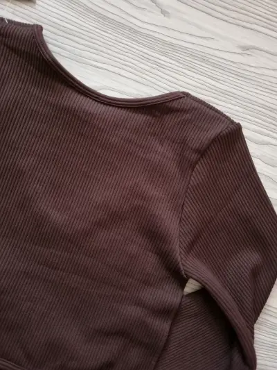 Polera manga larga marrón de canalé - miniatura 4