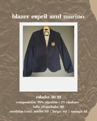 Blazer Esprit Azul Marino Talla 42 - miniatura 1