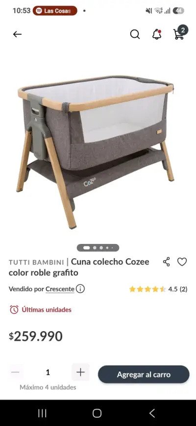 Cuna colecho Tutti Bambini Cozee color roble grafito - miniatura 1