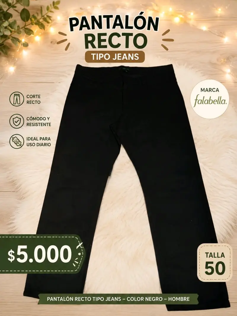 Pantalón recto tipo jeans negro para hombre - 2