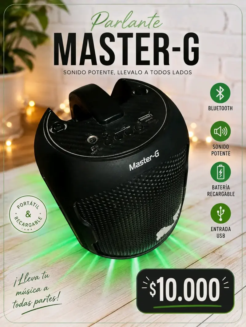 Parlante Bluetooth Master-G portátil y recargable