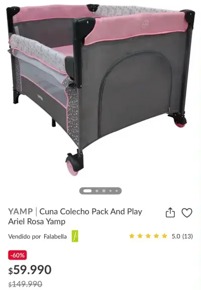Cuna colecho rosa Yamp con ruedas - miniatura 1