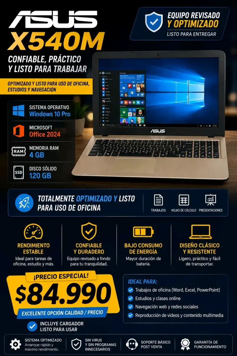 Notebook ASUS X540M con cargador incluído - 1