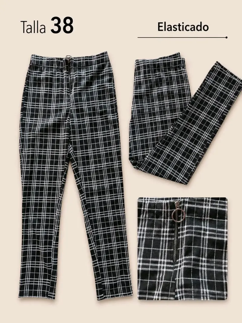 Pantalones elásticos a cuadros talla 38