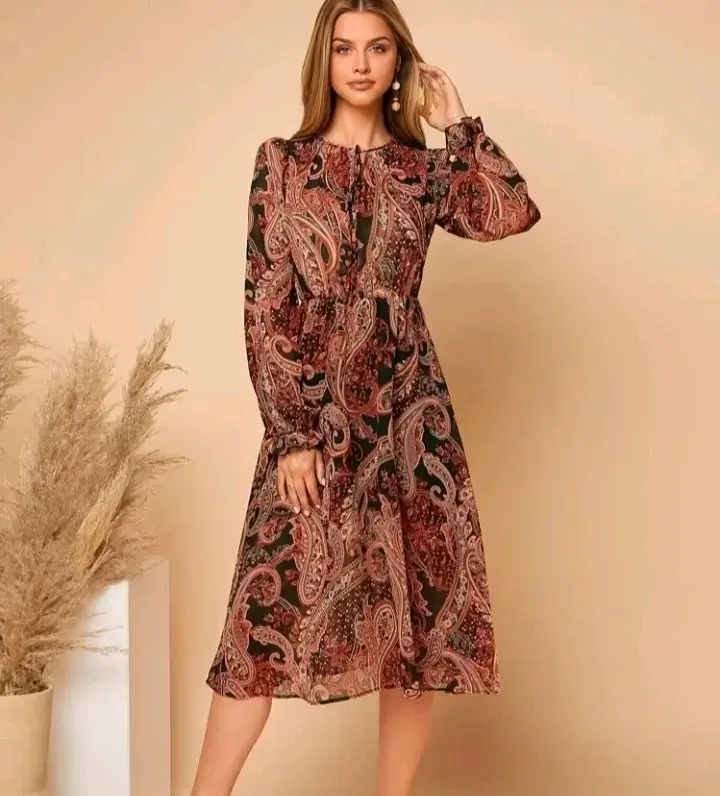 Vestido midi estampado bohemio para mujer - 1