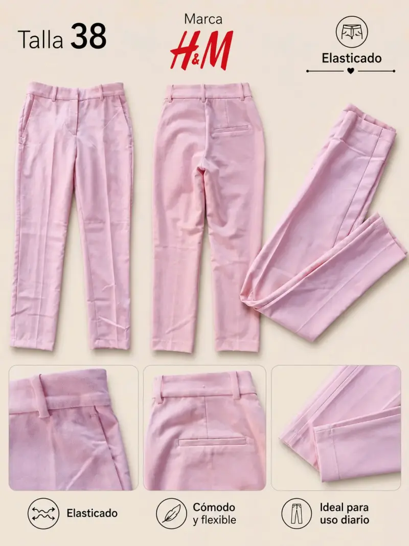 Pantalones elásticos rosa talla 38 H&M - 1