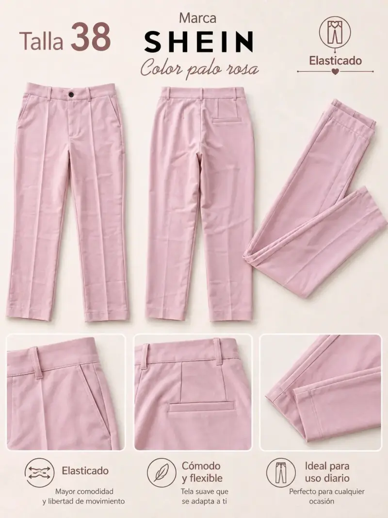 Pantalones elásticos rosa talla 38 H&M - 2