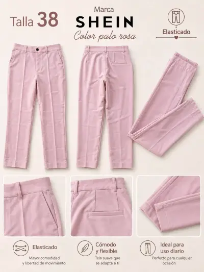 Pantalones elásticos rosa talla 38 H&M - miniatura 2