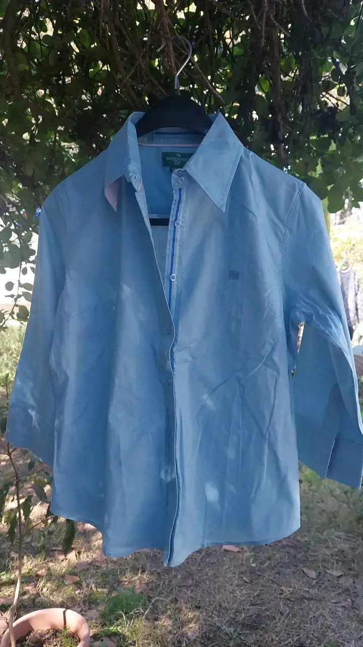 Camisa celeste de algodón Greenfield para hombre - 1