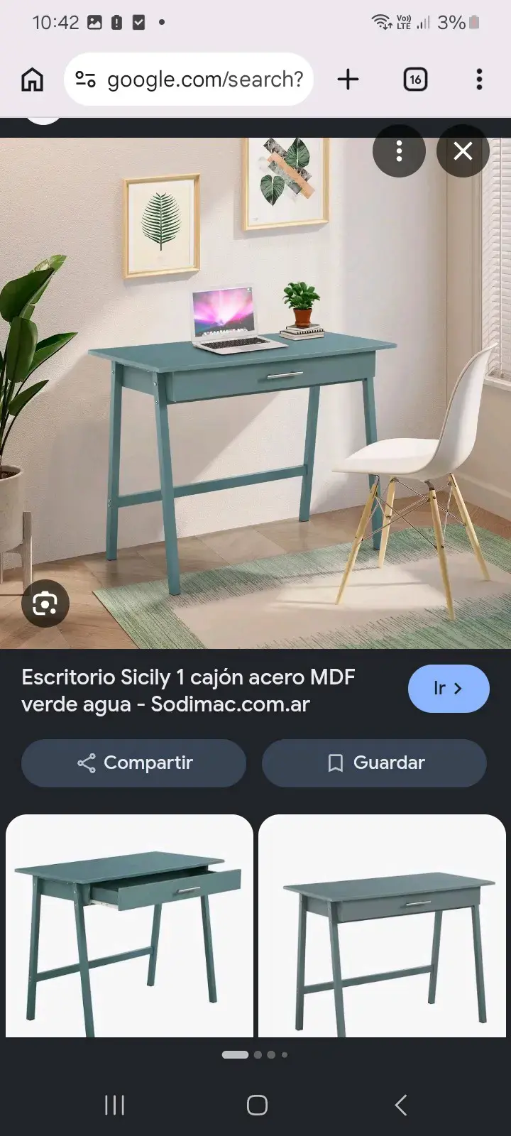 Escritorio verde agua con cajón MDF