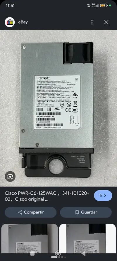 Fuente de Poder Cisco PWR-C6-125WAC 125W - miniatura 1