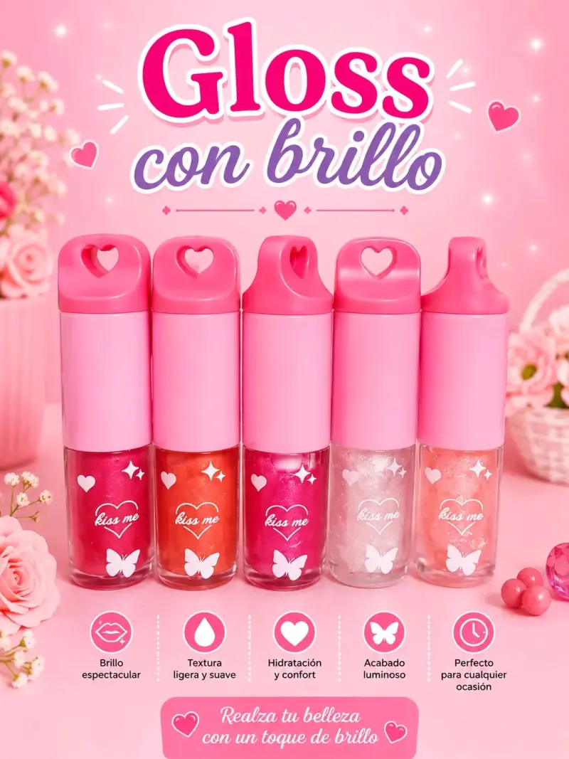 Set de brillos labiales Kiss Me con brillo