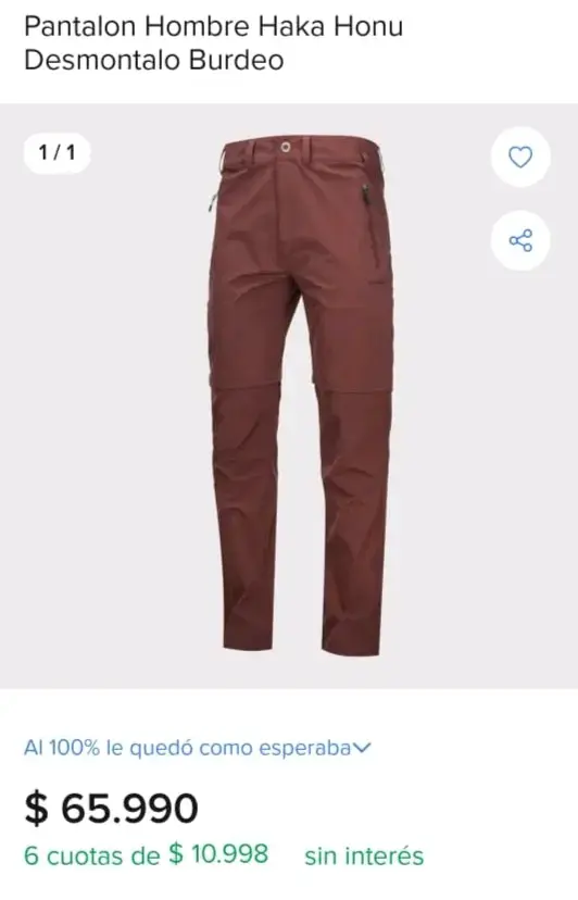 Pantalón Hombre Haka Honu Desmontable Burdeo - 2