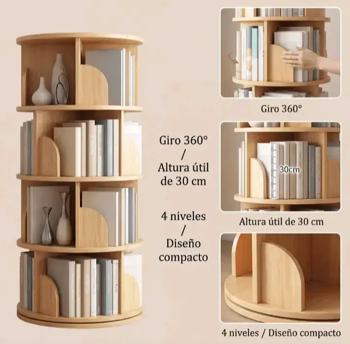 Estantería Giratoria de Madera 4 Niveles - 1