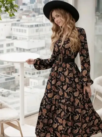 Vestido largo estampado bohemio para mujer - miniatura 1