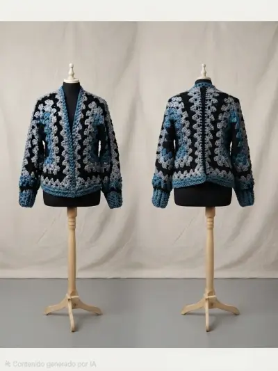 Chaleco tejido a crochet en tonos azules y grises - miniatura 1