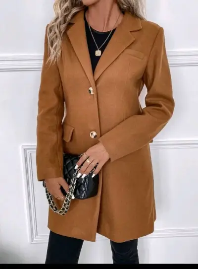 Abrigo largo camel para mujer elegante - miniatura 1