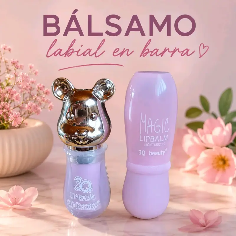Bálsamo labial en barra 3Q Beauty con diseño de oso