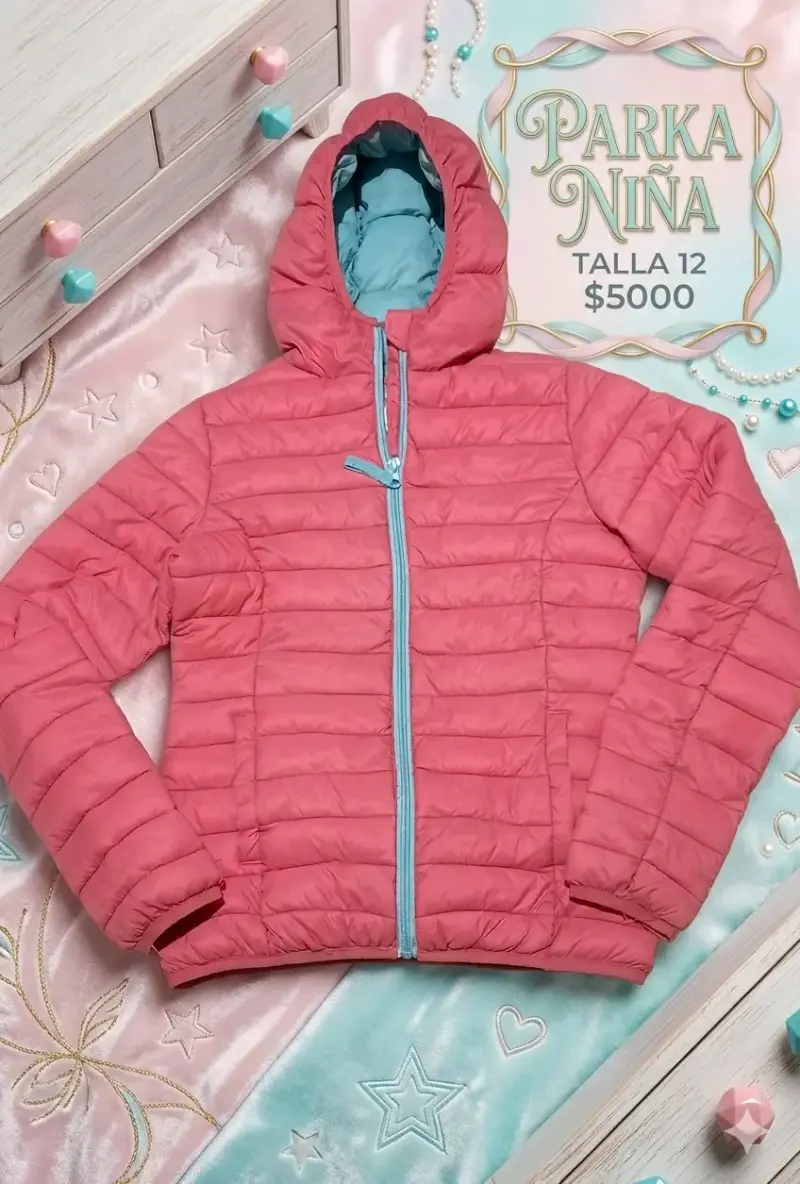 Parka para niña talla 12 color rosa