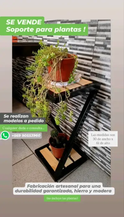 Soporte para plantas de hierro y madera - miniatura 1