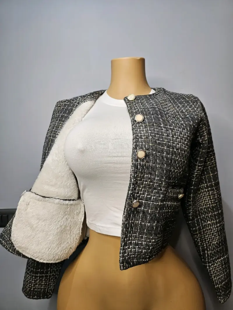Chaqueta de tweed gris con botones dorados - 1
