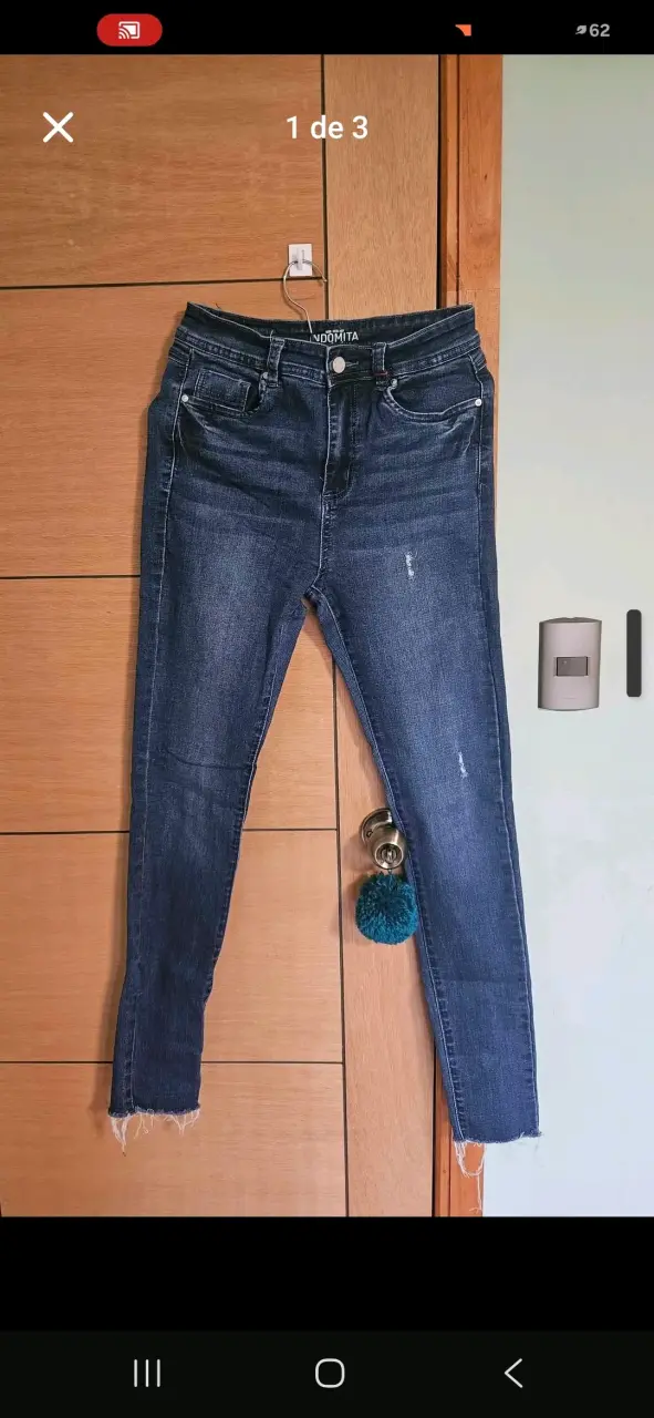 Jeans ajustados de mezclilla azul - 1