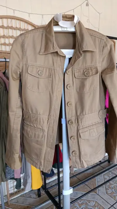 Chaqueta beige de algodón para mujer - miniatura 1