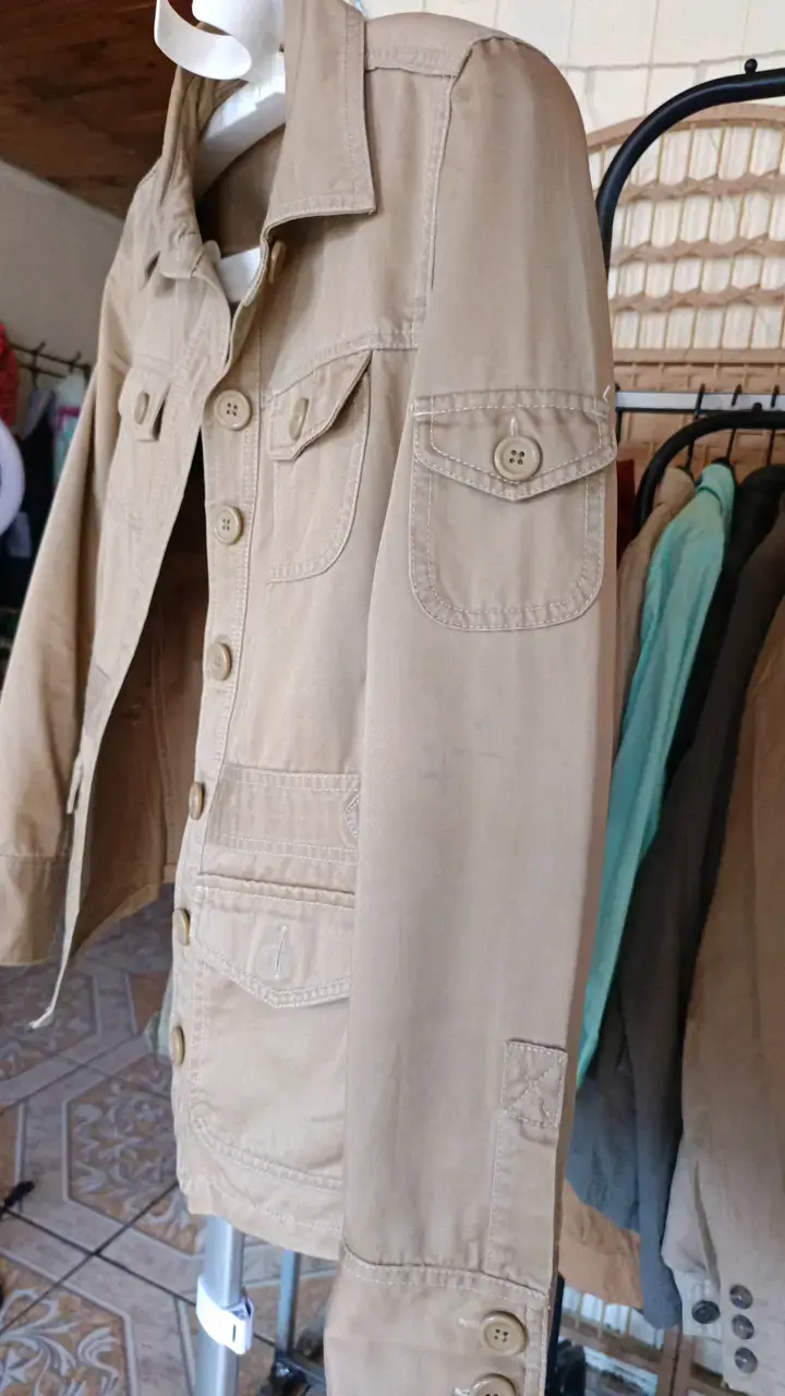 Chaqueta beige de algodón para mujer - 2