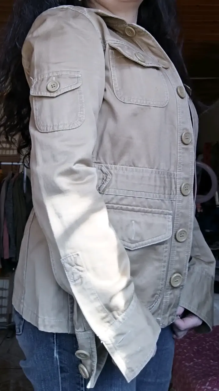Chaqueta beige de algodón para mujer - 6