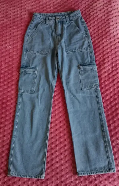 Pantalones cargo de mezclilla azul de mujer 34 - miniatura 1