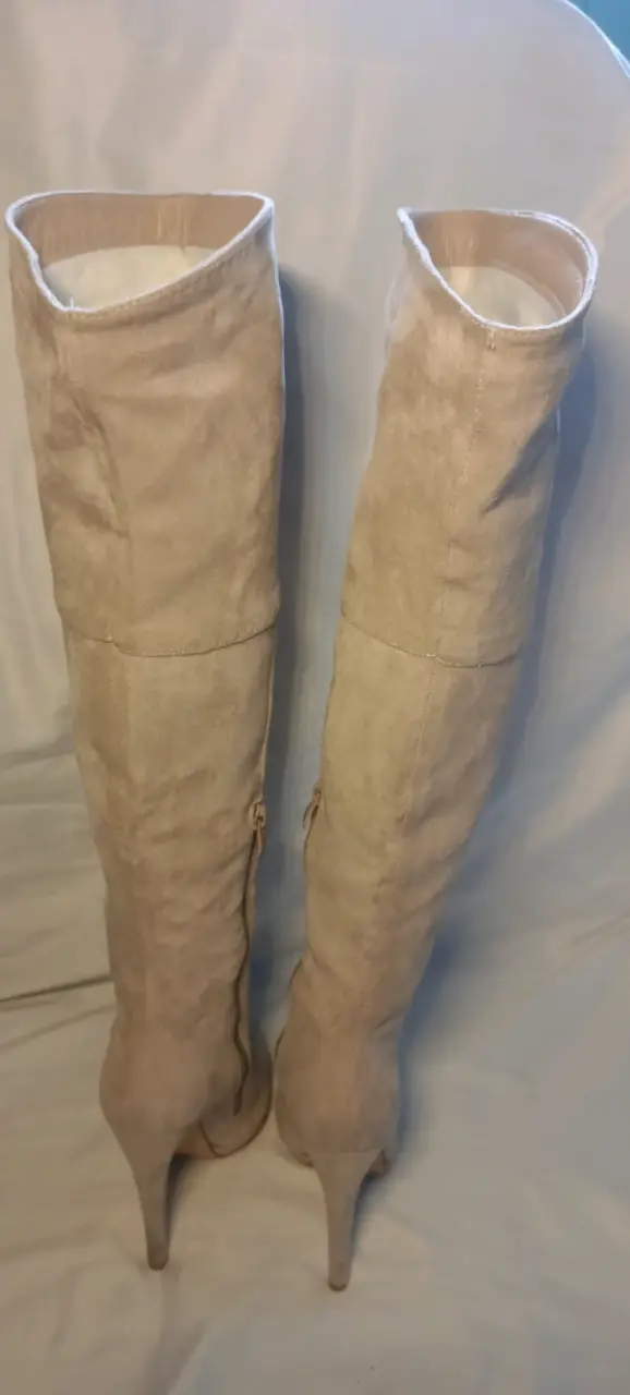 Botas altas de gamuza beige para mujer - 3