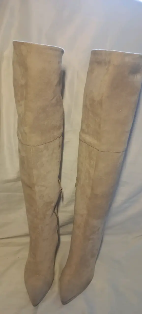 Botas altas de gamuza beige para mujer - 6