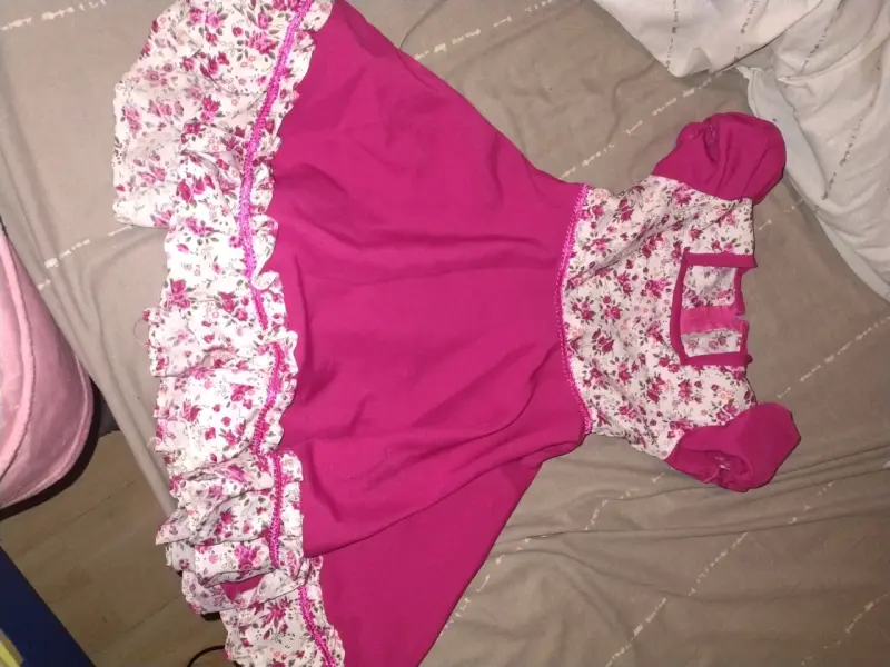 Vestido infantil floral rosa y azul - 1