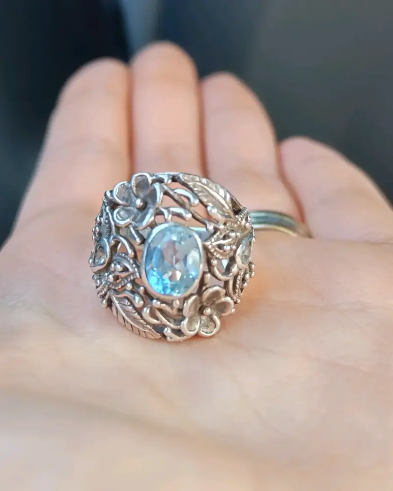 Anillo de plata con piedra aguamarina natural - 3
