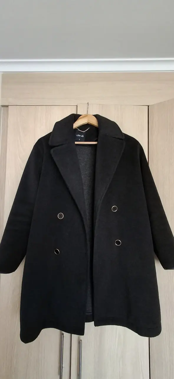Abrigo negro de lana para mujer talla S - 1