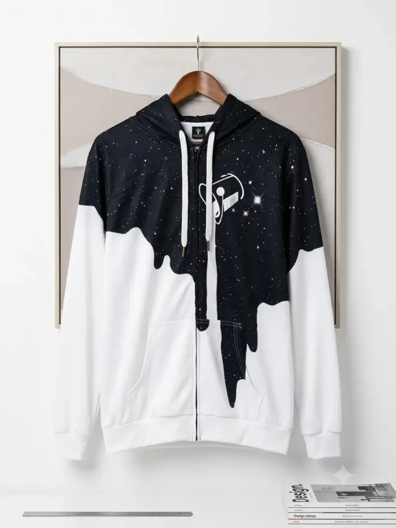 Polerón con capucha diseño espacial blanco y negro - 2