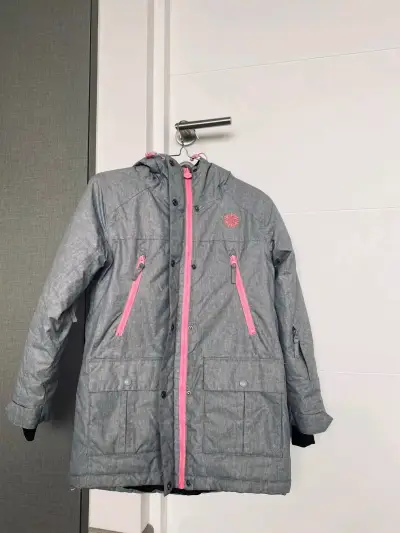 Parka gris con detalles rosados para mujer - miniatura 1