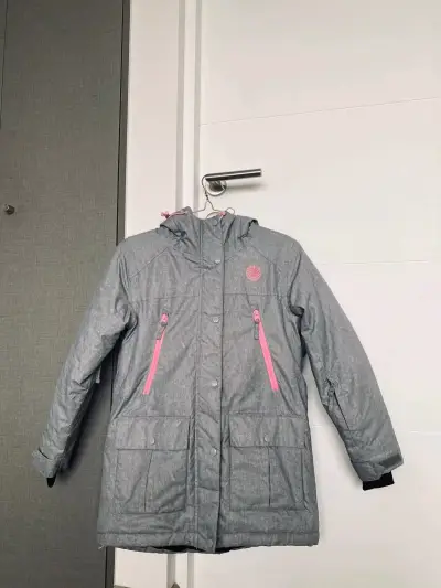 Parka gris con detalles rosados para mujer - miniatura 2